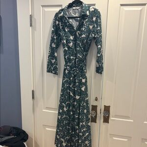 0039 Italy 
Deep Green Floral Wrap Maxi Dress with Ivory Print